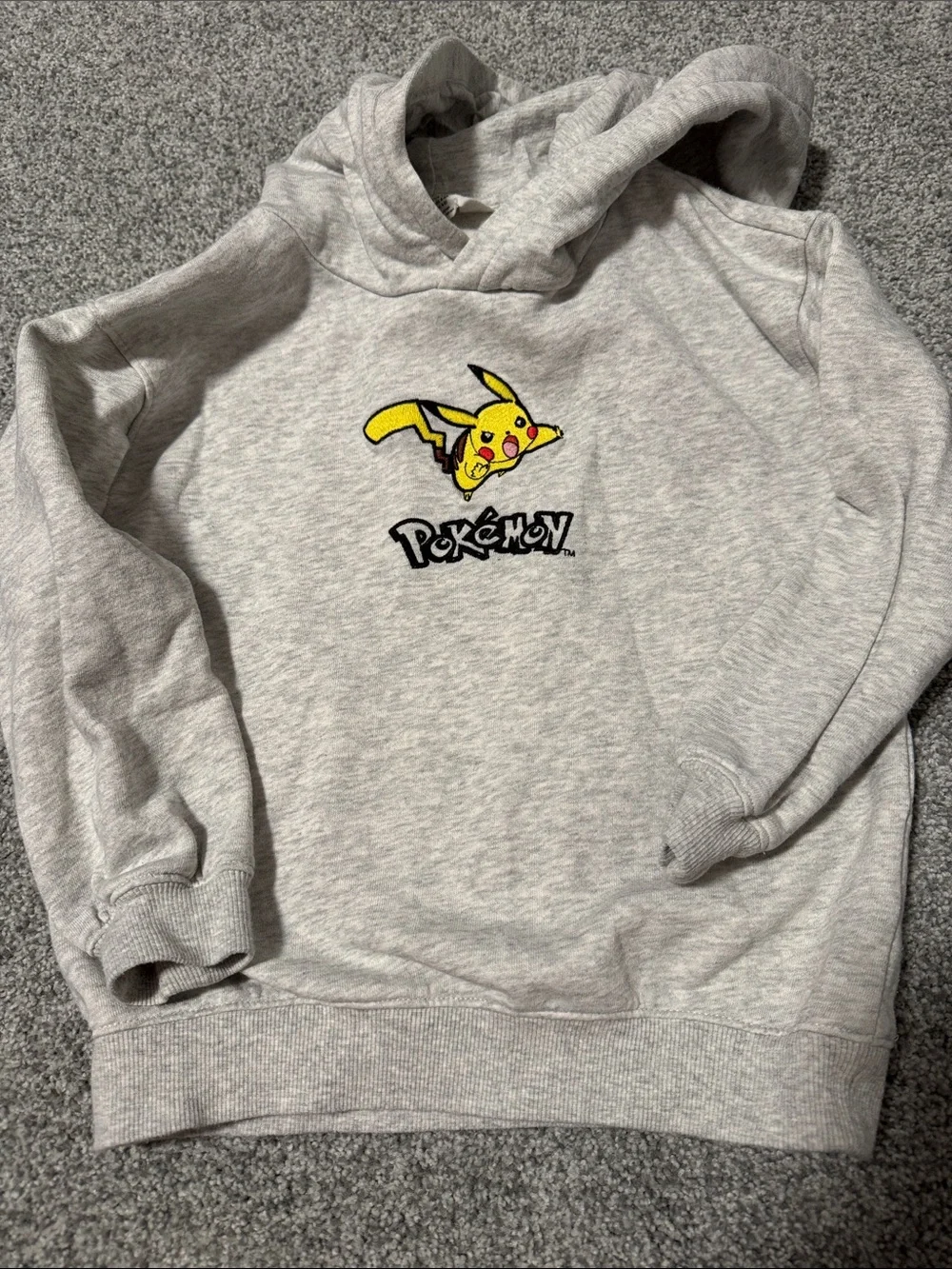 H&M Gray Hoodie with Embroidered Pikachu Graphic